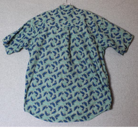 Columbia Mens  Large Fish Print Button Down Shirt Turquoise and Blue 100% Cotton - Picture 8 of 8